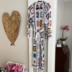 Colorful Crochet Long Cardigan